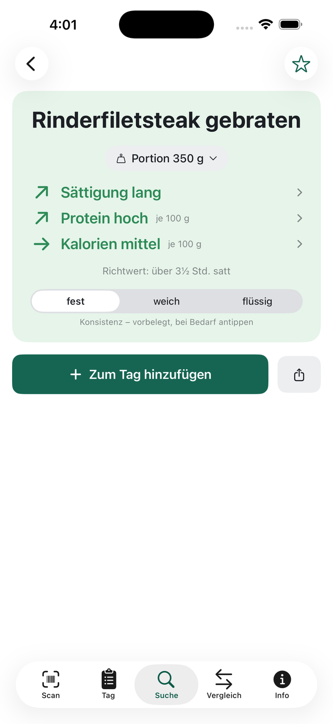 Ergebnis-Screen von mealspan mit drei Pfeilen